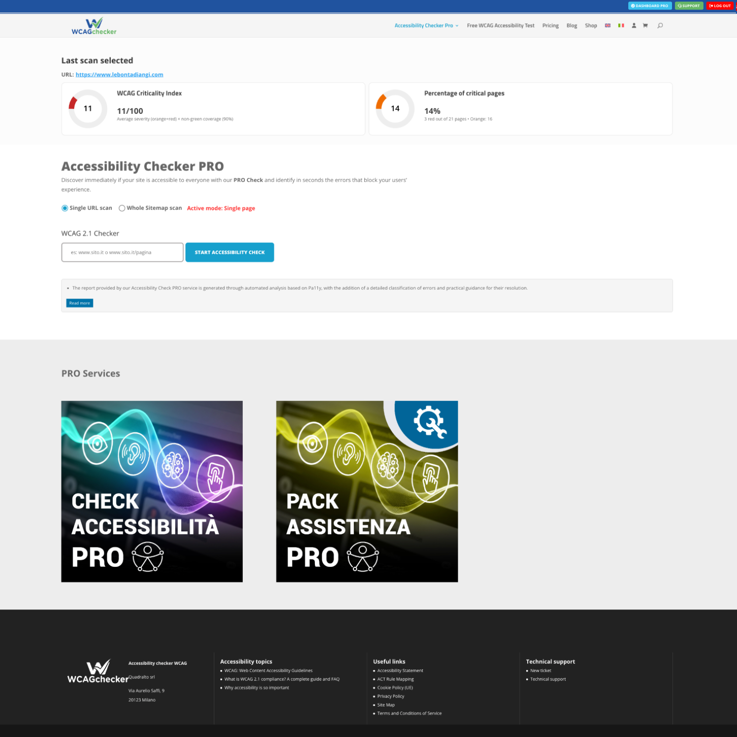 WCAG accessibility checker PRO single url and sitemap scan screenshot